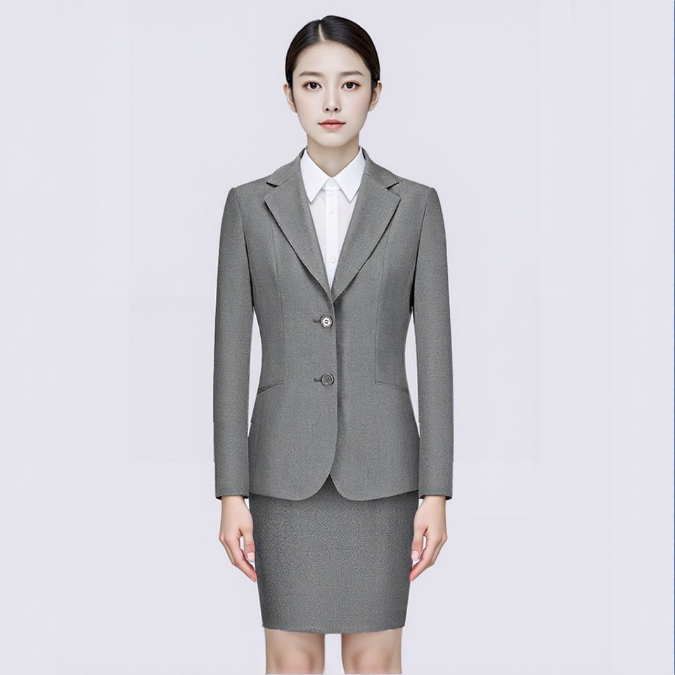 灰色单排扣女西服套裙